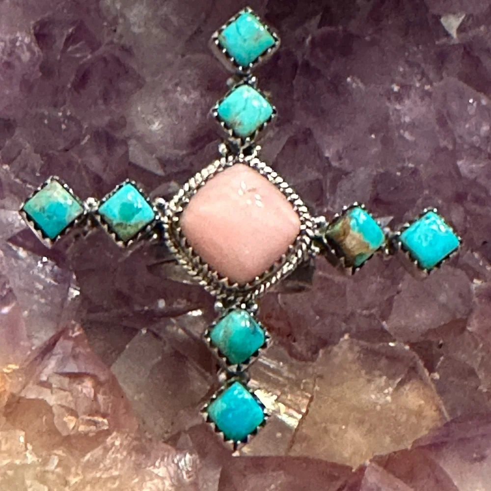 Sold 💗 Turquoise pink opal, sterling silver adjustable ring - Picture 1 of 6
